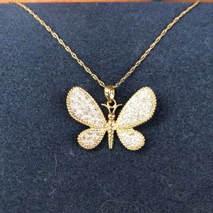 Gold and crystal butterfly necklace NIB